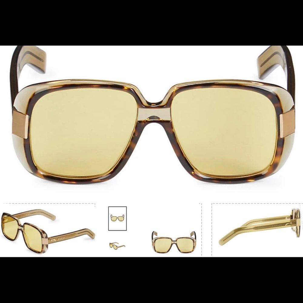 UNISEX GUCCI SQUARE HAVANA AND GOLD FALLING STAR ACCENTED FRAME SUNGLASSES - Picture 12 of 16